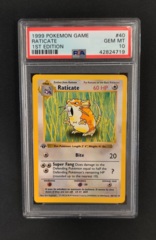 PSA 10 GEM MINT Raticate 40/102 1st Ed Shadowless Base Set Pokemon Graded Card
